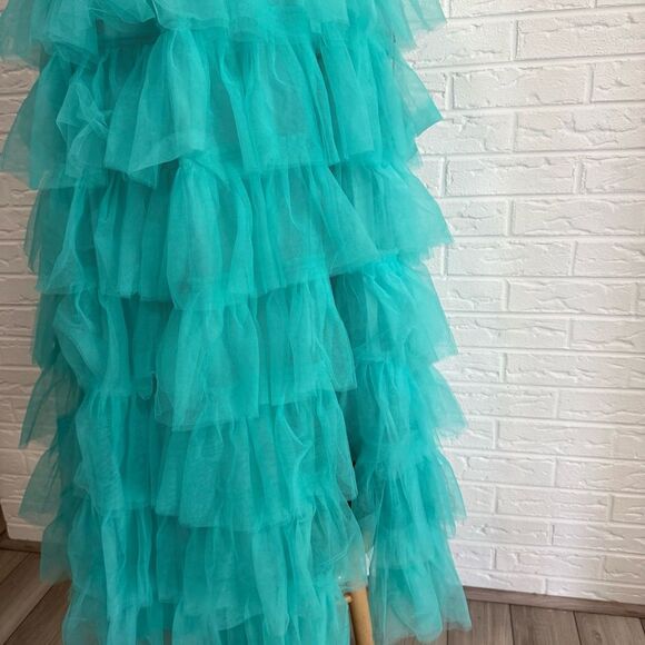 NWT Lulu’s Fabulous Existence Teal Green Tulle Strapless Tiered Maxi Dress Sz M - Picture 15 of 15